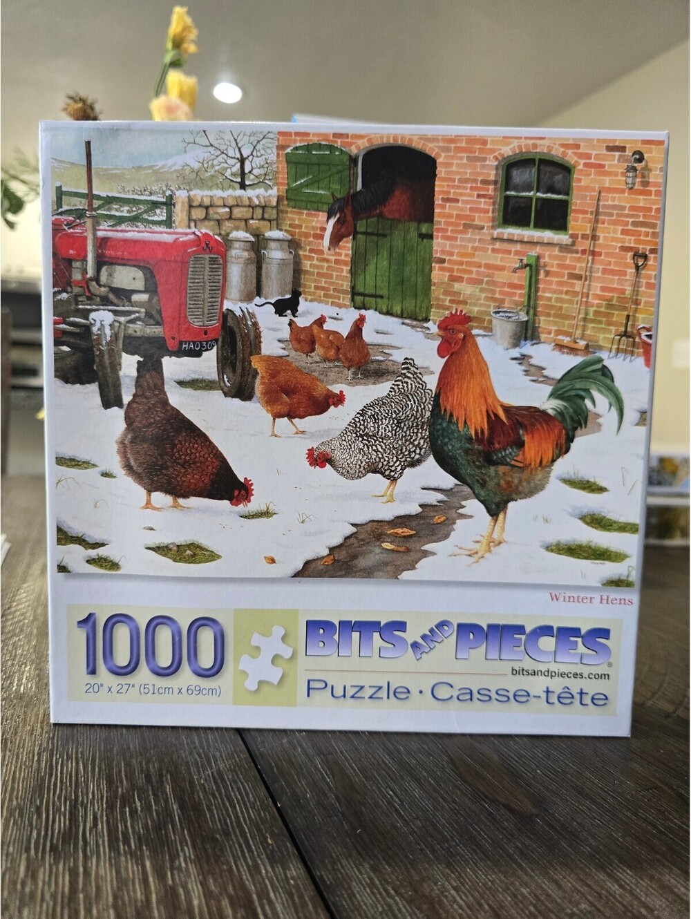Bits and Pieces Winter Hens 1000 Pc Jigsaw Puzzle Tracy Hall Complete Chickens